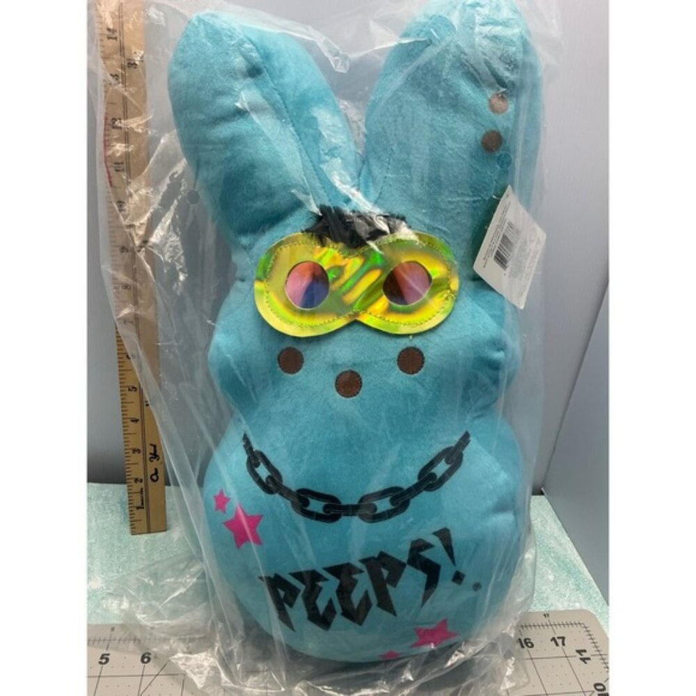 Blue Peeps Bunny Plush Easter Stuffed Animal Large with Glasses Chain